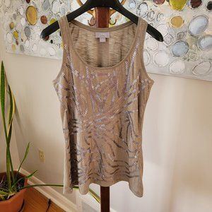 Jana Khaki Green Sequined Tank Top US S